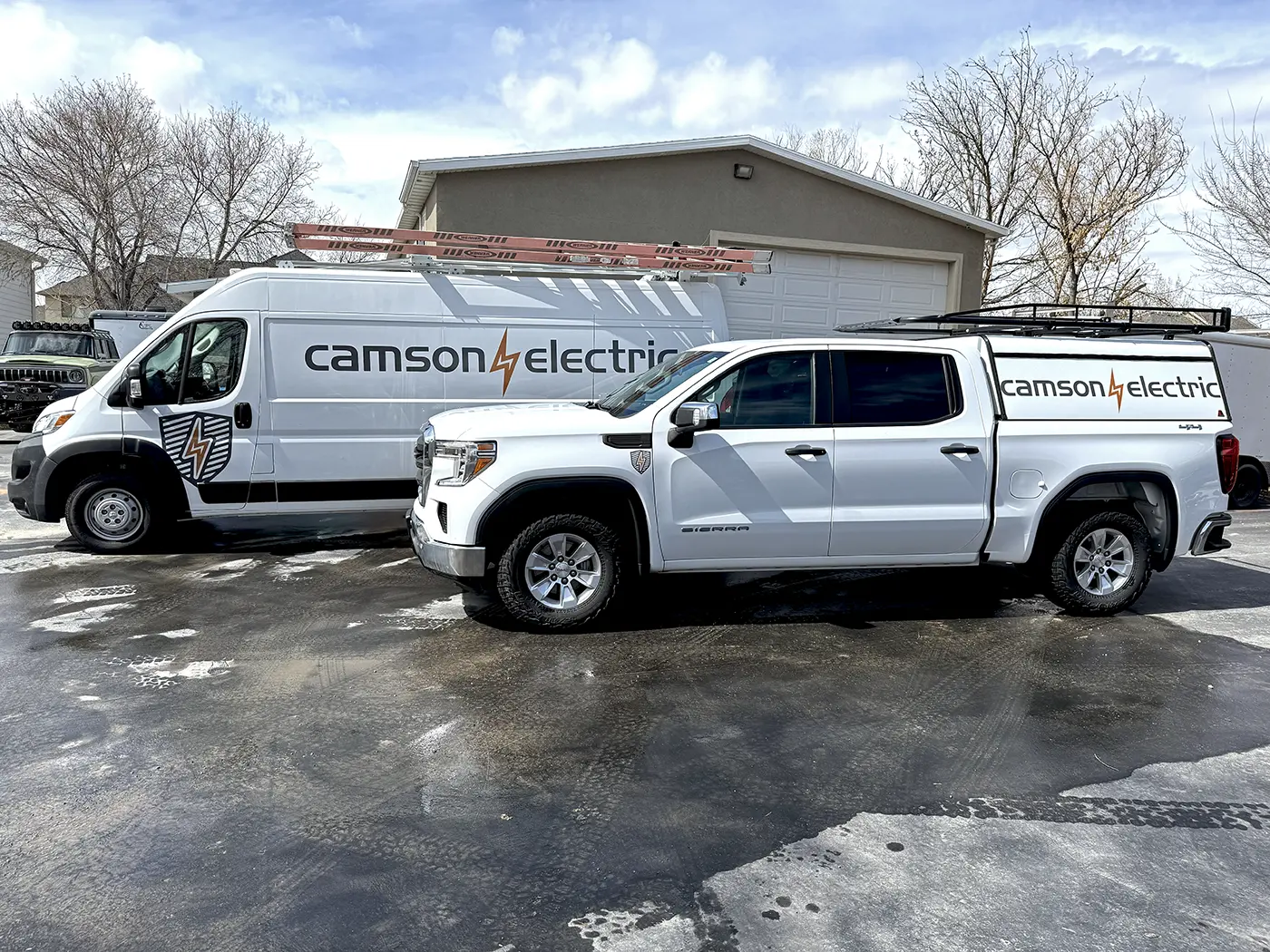 Camson Electric service vehicles ready to support residential, custom home, and commercial electrical projects throughout Utah